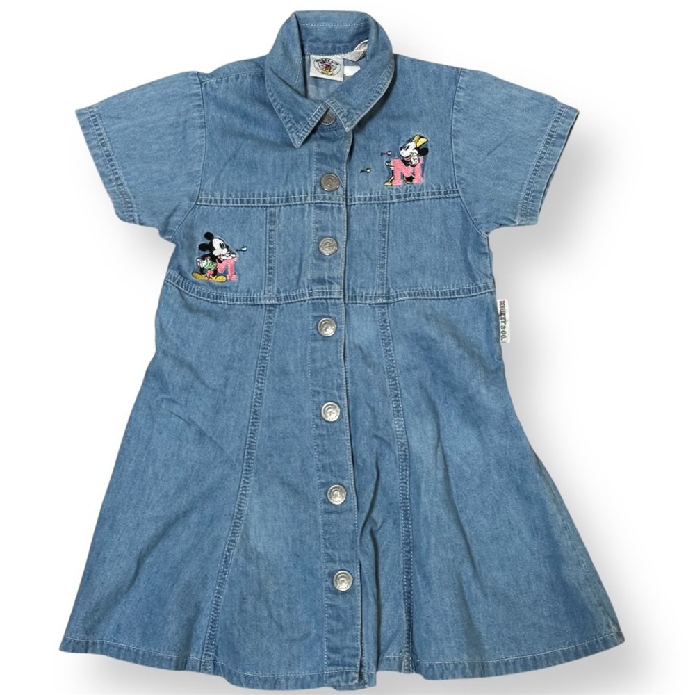 Vintage Disney Minnie Mickey Mouse Jumper Dress Denim Embroidered Vintage M 5 6